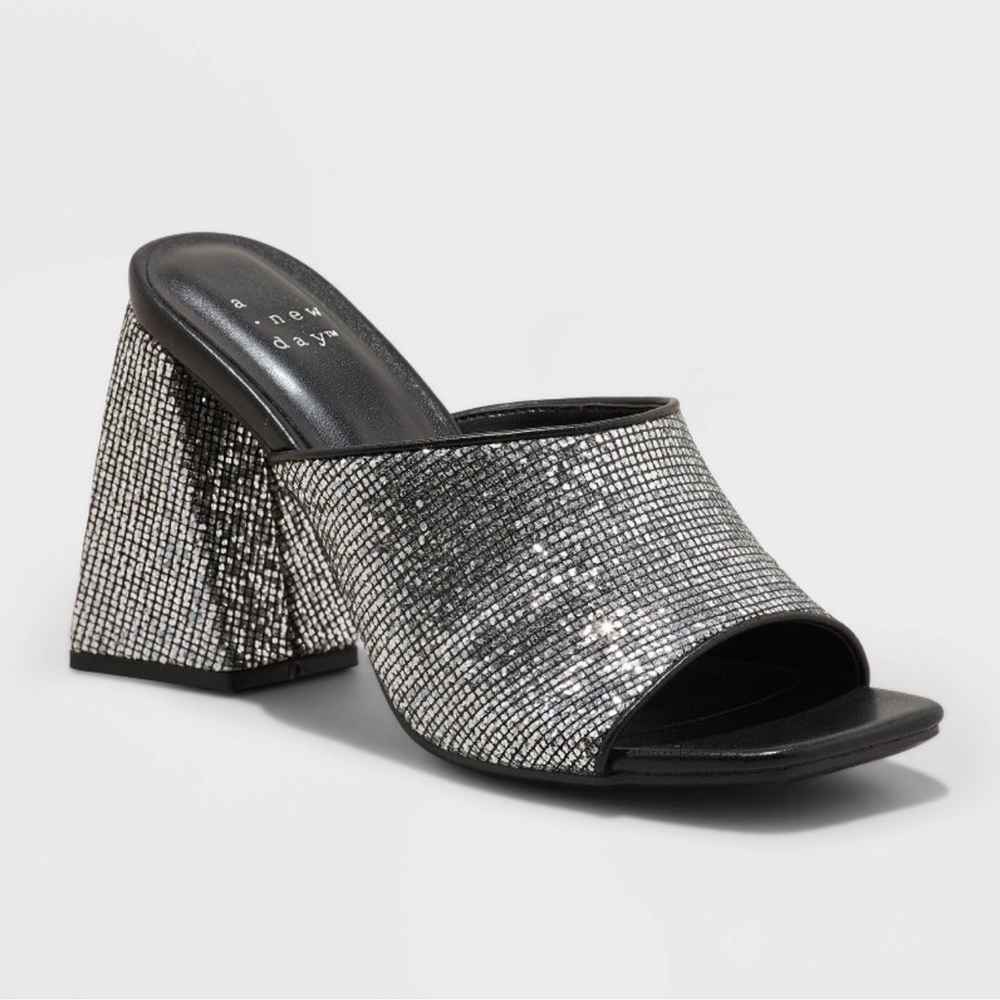 Silver Sparkly Mule Heels